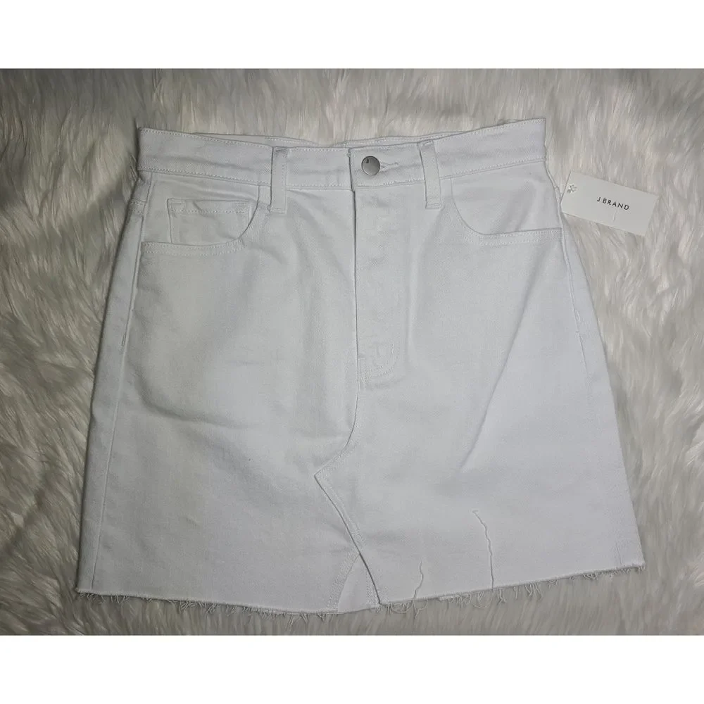 NWT|J Brand Jules High Rise Raw Hem White Denim Mini Skirt, 27